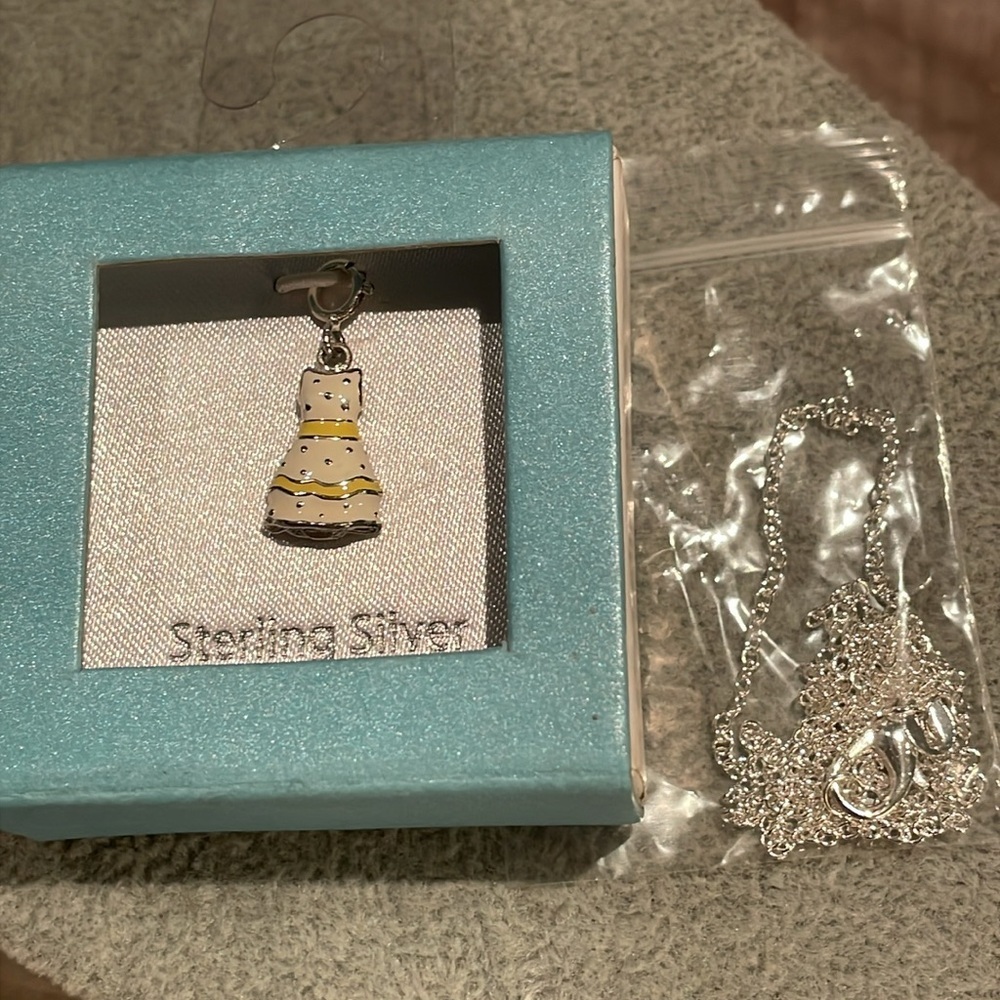 Sterling Silver Dress Charm 925 with 18” Silver Plated Chain New in Box - Picture 3 of 3